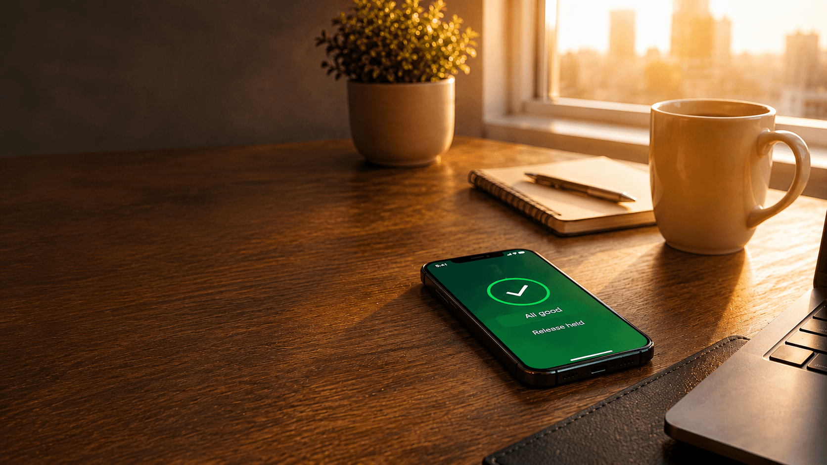The same phone in morning light, signed in successfully.